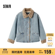 森馬（Semir）牛仔棉服女拼接毛領(lǐng)美式復(fù)古2024冬寬松毛邊夾克街頭109724108017