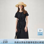 范思藍(lán)恩夏季圓領(lǐng)抽繩褶皺設(shè)計(jì)感連衣裙女2024夏裝新款白色高腰A字裙女 黑色 XS