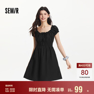森馬（Semir）連衣裙女收腰蝴蝶結(jié)少女感2025夏俏皮木耳邊方領(lǐng)短裙109325114007