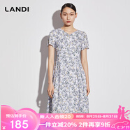 LANDI夏季新款碎花印花V領(lǐng)短袖連衣裙中長(cháng)款裙子女神 花色 M