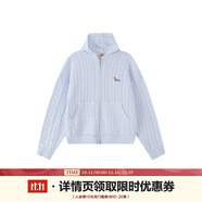 F426國(guó)潮牌秋季新款休閑寬松復(fù)古麻花連帽開(kāi)衫毛衣 藍(lán)色 S