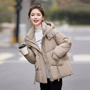 鹿王戀雪時尚白鴨絨羽絨服女冬季2025新款韓版小個子寬松加厚顯瘦短款外套 卡其色 S