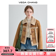 VEGA CHANG皮毛一體短外套女2025年秋冬寬松顯瘦曠野美拉德毛絨保暖夾克外套 布朗棕（短款） S