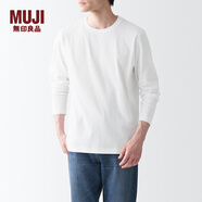 無(wú)印良品 MUJI 男式 水洗 天竺編織 圓領(lǐng)長(cháng)袖T恤 ABC01A2S 打底衫 白色 L