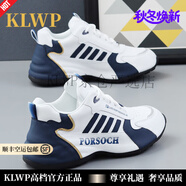 KLWP品牌輕奢男鞋四季新款休閑鞋男皮面運動(dòng)鞋男女跑步耐磨情侶鞋子男 白藍色 34