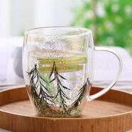 法蘭晶風(fēng)家用雙層玻璃杯帶把內(nèi)置干花杯高硼硅耐高溫高顏值咖啡 柳條星片 201-300ml
