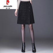 皮爾卡丹高腰A字短裙小個(gè)子顯瘦包臀半身裙 2025新款加厚聚酯纖維短裙 通 黑色 M 腰圍2尺/適合91-100斤