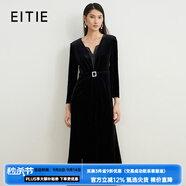 愛特愛（EITIE）高級感絲絨禮服連衣裙長款深V顯瘦秋新款 6777410 黑色20 M 40/165/68A