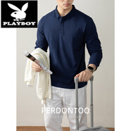 花花公子（PLAYBOY）60S珠地絲光棉POLO衫男輕純色2025秋冬新款翻領(lǐng)T恤透氣親膚打底衫 寶藍色 M (適合115斤以下)
