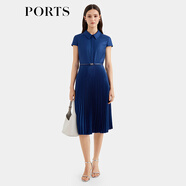 PORTS女裝秋冬新款襯衫領(lǐng)拼接百褶連衣裙ALT8D024NWP046 丈青 XL 
