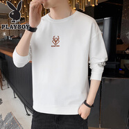 花花公子（PLAYBOY）衛(wèi)衣男士長袖t恤潮流寬松潮牌小衫新款體恤秋冬季上衣服 WE1103白色 L 建議110-130斤