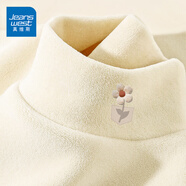 真維斯（JEANSWEST）德絨打底衫女裝秋冬季長(cháng)袖t恤上衣服加絨保暖加厚內搭半高領(lǐng)秋衣 米色 小毛絨花口袋_K_左領(lǐng)角 M