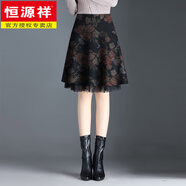 恒源祥2025新款印花媽媽半身裙秋冬a字碎花短裙女百搭傘裙小個子冬裙春 紅花(冬款) 4XL 腰圍2尺5