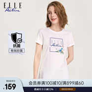 ELLE ACTIVET恤女新款夏季透氣舒適顯瘦上衣時尚簡約百搭通勤休閑圓領(lǐng)短袖女 白色-花卉 S
