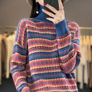 香影芬針織衫女復古高領(lǐng)毛衣女加厚春秋冬內搭條紋立領(lǐng)打底衫內搭上衣女 霧霾藍 L (建議105-115斤)