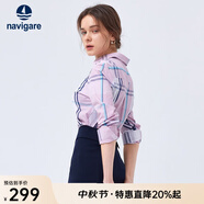 Navigare意大利小帆船女士長(cháng)袖襯衫春秋季休閑格子襯衣萊賽爾高檔寸衫 洋紅/白 M
