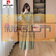 皮爾卡丹（pierre cardin）春秋季小眾設計復古甜美印花裙木耳邊燈籠袖松緊腰顯瘦連衣裙 圖片色 S