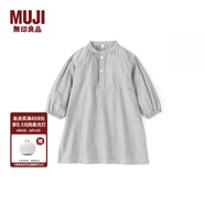 無(wú)印良品（MUJI）嬰童 雙層紗織 立領(lǐng)長(cháng)袖連衣裙女童童裝裙子連身裙25年秋季 深灰色條紋 80 /48A