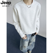 JEEP SPIRIT高端美式拼接設計感圓領(lǐng)衛衣男高街潮流寬松休閑長(cháng)袖T恤打底衫男 白花灰 XL