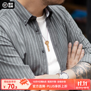 馬登工裝美式復(fù)古磨毛豎條紋襯衫男翻領(lǐng)休閑長袖襯衣修身薄款上衣外套 錫灰色 S