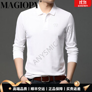MAGIOPY輕奢侈高檔品牌男裝棉體恤衫男士長(zhǎng)袖T恤春季時(shí)尚翻領(lǐng)上衣打底衫 白色 M