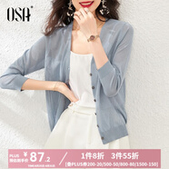 歐莎（OSA）【披肩空調(diào)衫】薄款冰絲針織開衫外套女七分袖25年新款夏季上衣 煙熏藍色B M