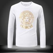 VERSACE JEANS COURTURE范思新款哲秋裝精神小伙高檔美杜莎長(cháng)袖t恤男顯瘦潮牌修身打底大 長(cháng)袖192白色 S 【90-100斤】
