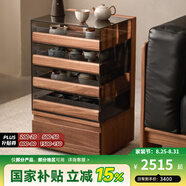 樸愫木作餐邊柜移動茶臺茶桌燒水壺一體桌黑胡桃實木茶桌臺中式茶水柜 茶具陳列柜丨現(xiàn)貨