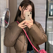 YAOJI立領(lǐng)短款羽絨棉服女2025冬季新款韓版寬松棉衣小個子外套 咖啡色 2XL 135-150斤