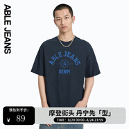 ABLE JEANS男短袖男t恤夏季復古字體百搭logo印花街頭短袖男t恤 星際藍 M