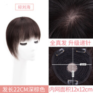 款頭頂真發(fā)補(bǔ)發(fā)片老人蓋白發(fā)遞針夏薄款全真人發(fā)短發(fā)假發(fā)片女遮禿頂 【遞針旋】深棕色_22cm