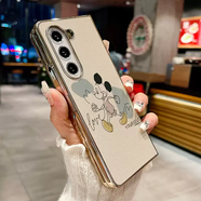 VJX調(diào)皮蟲(chóng)適用三星GalaxyZFold5手機(jī)殼ZFold4新款Fold6折疊屏Fold7防摔保護(hù)套電鍍高級(jí)感皮紋涂鴉貓咪 金色電鍍貼皮3110涂鴉線條米奇 三星GalaxyZFold7