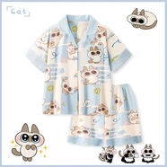 歌百夢(mèng)小豆泥簡(jiǎn)約睡衣可愛(ài)女款夏季涼感短袖褲卡通暹羅貓家居服套 小豆泥暹羅貓【襯衫短袖+短褲】 170 M