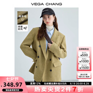 VEGA CHANG【現貨】小西裝外套女秋季2025年新款英倫風(fēng)加厚寬松呢子上衣 奶姜棕 S