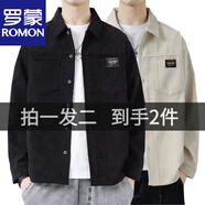 羅蒙【買(mǎi)一送一】外套休閑男燈芯絨百搭長(cháng)袖襯衫領(lǐng)夾克衫時(shí)尚潮牌翻領(lǐng) 黑色+卡其【2件裝】 XL 【115-135斤】