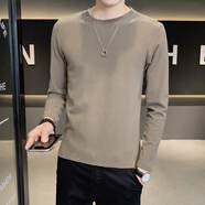 閃爆雙面絨打底衫男秋冬季加厚長(cháng)袖T恤休閑圓領(lǐng)德絨內搭修身男裝上衣 卡其色 M