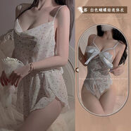 情趣內衣碎花雪紡睡衣小胸透明床上約會(huì )衣服純欲火辣床上性感 白色吊帶+短褲+白蝴蝶結連 均碼