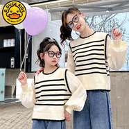 G.duck親子條紋壓皺雪紡袖套裝2025春季新款洋氣休閑襯衫毛衣牛仔兩件套 條紋壓皺雪紡袖上衣 140 適合女童身高130到140