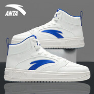 安踏男鞋皮面防潑水板鞋冬季保暖高幫韓版潮厚底學(xué)生跑步休閑運動(dòng)鞋子 -2象牙白 39