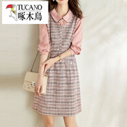 啄木鳥(niǎo)（TUCANO）小個(gè)子小香風(fēng)連衣裙女裝時(shí)尚新款春裝裙子顯瘦套裝裙淑女氣質(zhì)套裙 【7199#】粉色格子 L 115斤內