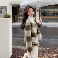 啄木鳥(niǎo)（TUCANO）秋冬新款名媛小香風(fēng)格子大衣女短款毛呢外套2026英倫風(fēng)圓領(lǐng)雙排扣 綠格子 S