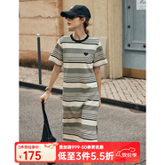Olrain歐芮兒法式條紋短袖連衣裙女夏季新款寬松撞色開叉通勤T恤裙子 黑白條紋 L