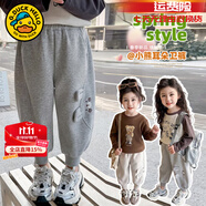 G.DUCKKIDS小黃鴨童裝女童褲子春秋2024新款洋氣兒童工裝褲女寶寶休閑長(zhǎng)褲潮 灰色小熊耳朵衛(wèi)褲  120 (建議身高110cm  6-7歲)cm
