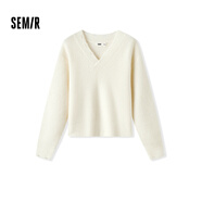 森馬（Semir）毛衣女冬季短款含羊毛破洞V領(lǐng)毛衫辣妹個(gè)性ins小個(gè)子101724107032
