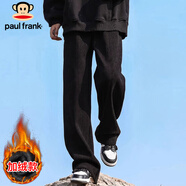 大嘴猴（paul frank）休閑褲男士秋冬季潮流直筒褲子男麥穗紋寬松長(cháng)褲男褲黑色加絨 2XL