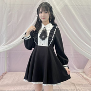 ROJITALOGO領(lǐng)帶蝴蝶結滾邊袖連衣裙(1513189現貨) 黑色