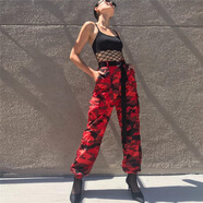 HUALIN FASHION歐美2025秋冬工裝牛仔哈倫褲休閑褲 酒紅色 XL