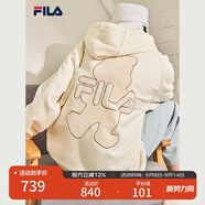FILA斐樂(lè)官方女裝外套秋季上衣多彩潮流加絨保暖開(kāi)衫連帽小熊外套 奶鹽白-F51W138599FIV(加絨) 160/80A/S