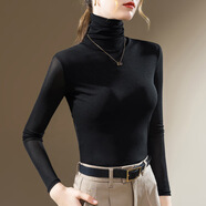 阿瑪施（AMASS）哥弟適用高領(lǐng)網(wǎng)紗打底衫女2024新款女裝氣質(zhì)長袖洋氣小衫彈力內(nèi)搭 黑色 S