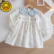 G.DUCKKIDS韓國小女孩春季卡通碎花連衣裙2025新款可愛(ài)娃娃領(lǐng)洋氣長(cháng)袖公主裙 白色碎花連衣裙 100